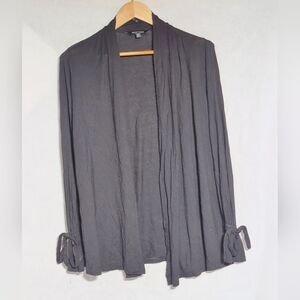 Ellen Tracy Egypt Sz M Black Open Front Cardigan with Tie Cuffs
